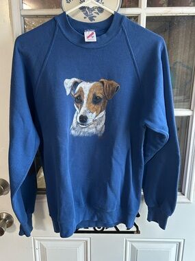 Vintage Jerzee’s blue, Jack Russell terrier size medium sweatshirt. 19 pit 2 pit